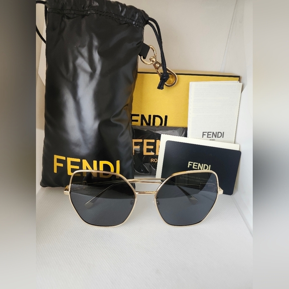 Fendi Gold Rimmed Hexagonal Sunglasses - Picture 1 of 11